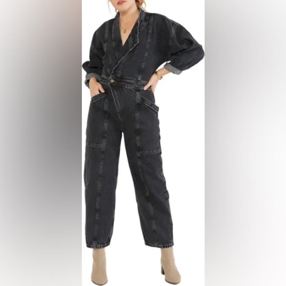 ÉTICA Liv Asymmetric Denim Black Jumpsuit | S